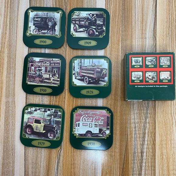 Coca-Cola 6pc Coaster Set 1990 Vintage Delivery Trucks Of Early 1900s. EUC - Picture 2 of 8